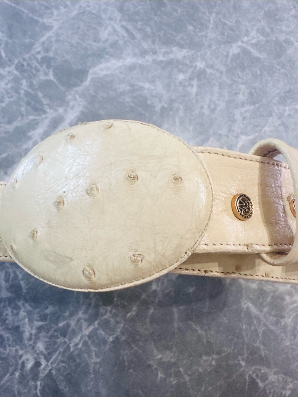 Ivory Ostrich Quill Leather Belt w/ Buckle Made in Mexico Size 42